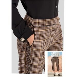 Anne Fontaine Plaid Removable Snap Ruffle Side Cropped Pants Size 40 US 6-8
